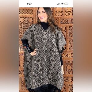 Black and White Geometric Poncho Mexican bought it in Oaxaca